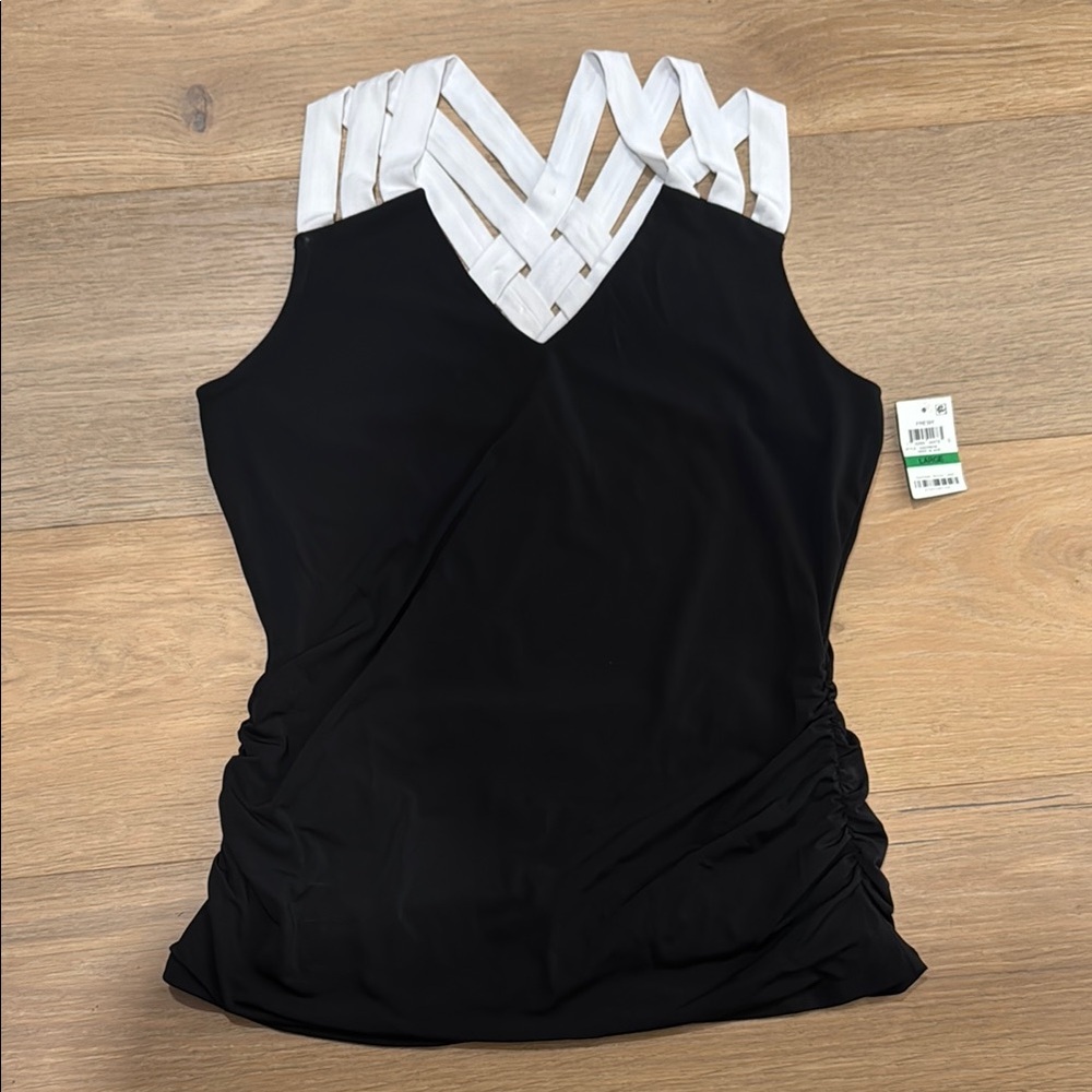 Fresh Black and White Asymmetrical Ruched Tank Top